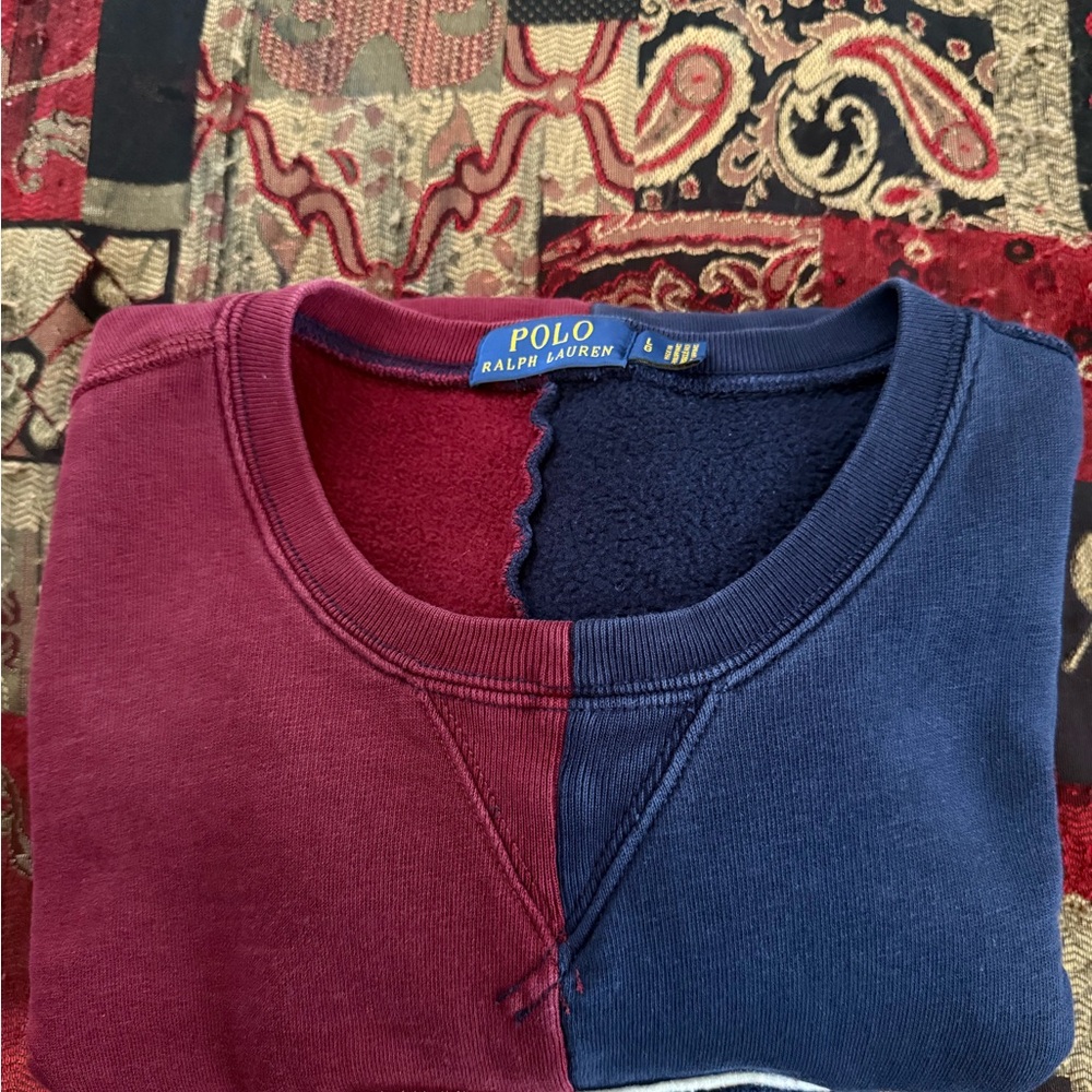 Polo Ralph Lauren ‘67 Polo’ Varsity Chenille Patchwork Maroon/Navy Blue Crewneck - Picture 9 of 9